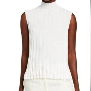 Vince White Sleeveless Pleated Blouse
